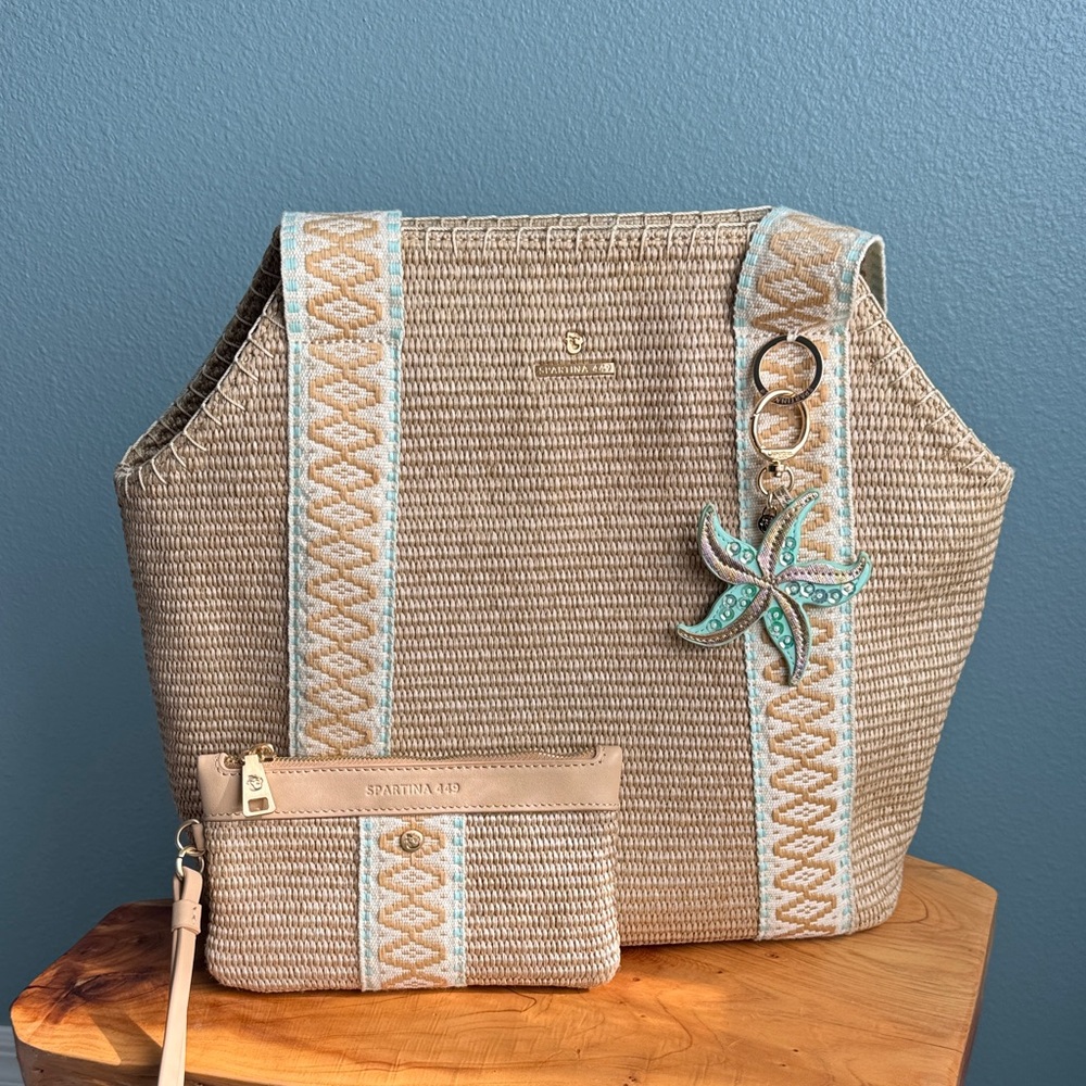 Spartina straw tote and wristlet set